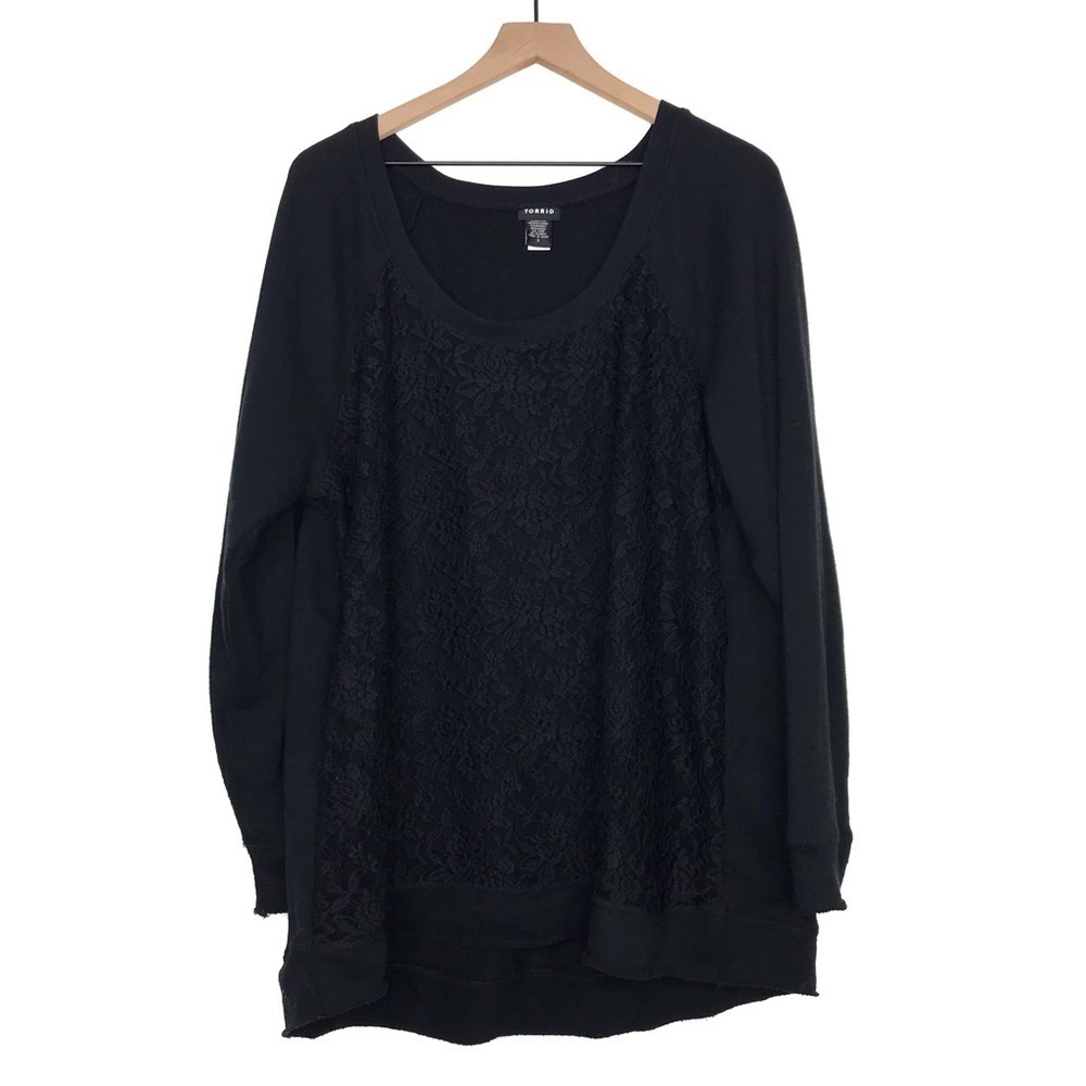 TORRID Black Lace Front Long Sleeve Sweater 2 / 2x